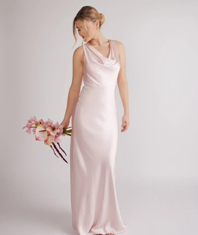 Six Stories Cowl Front Satin Bridesmaid Dress - Pale Pink