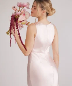 Six Stories Cowl Front Satin Bridesmaid Dress - Pale Pink