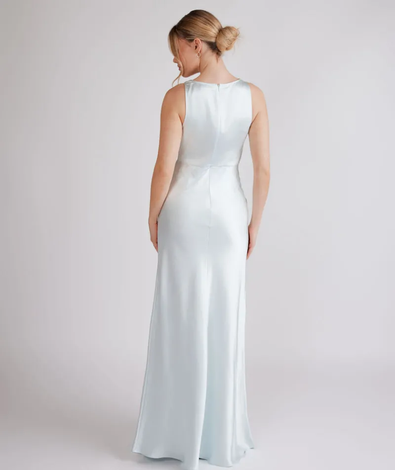 Best Six Stories Cowl Front Satin Bridesmaid Dress - Ice Blue