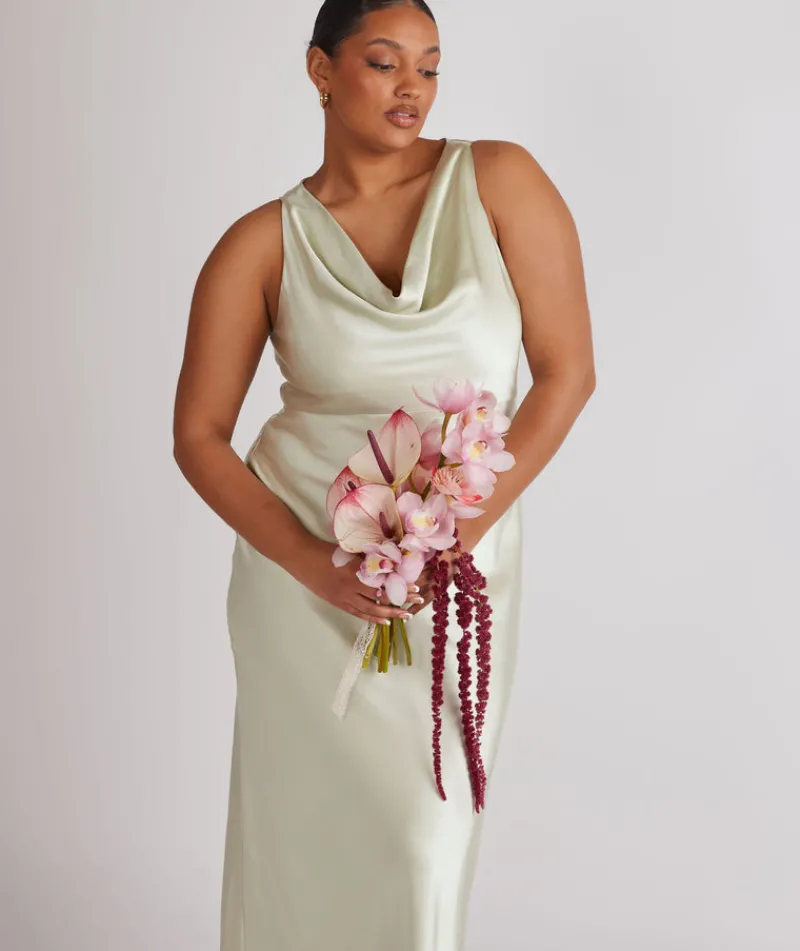 Online Six Stories Cowl Front Satin Bridesmaid Dress - Pear Green