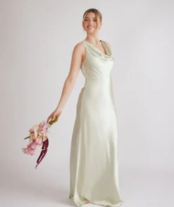 Online Six Stories Cowl Front Satin Bridesmaid Dress - Pear Green