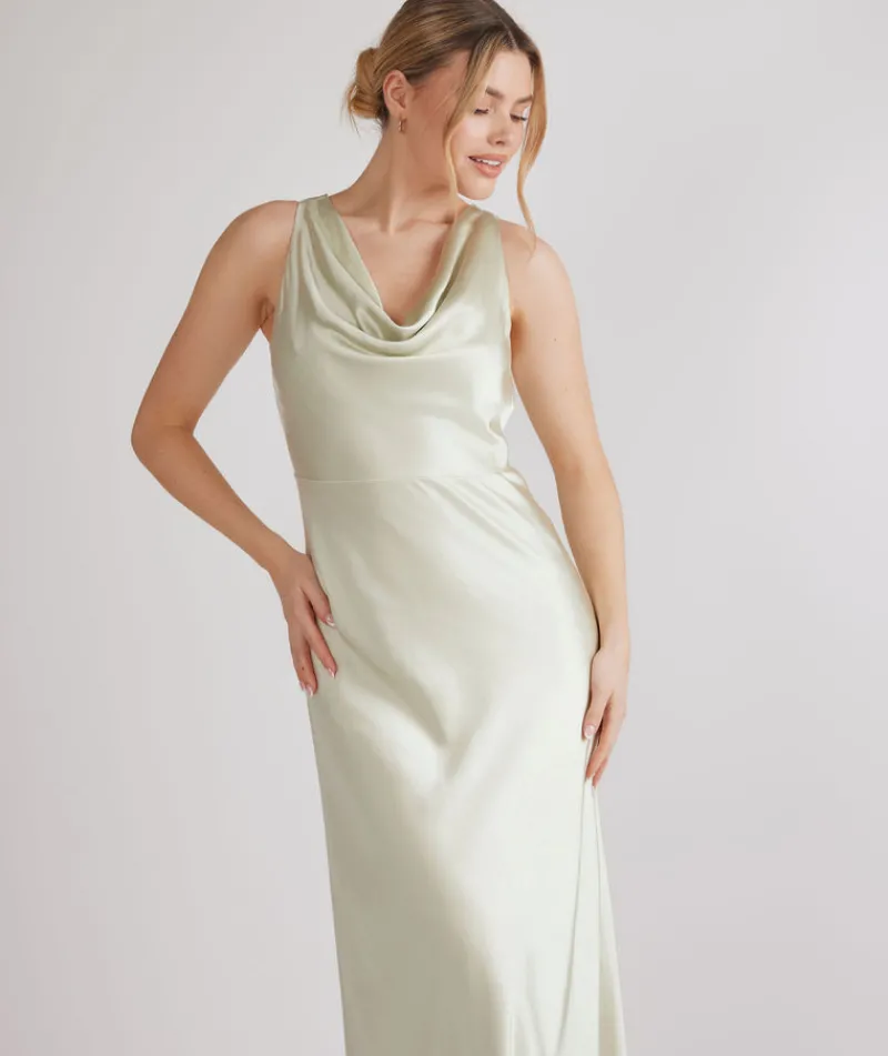 Online Six Stories Cowl Front Satin Bridesmaid Dress - Pear Green