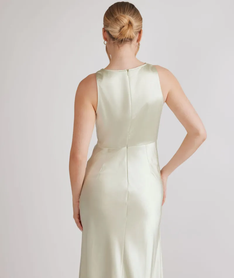 Online Six Stories Cowl Front Satin Bridesmaid Dress - Pear Green
