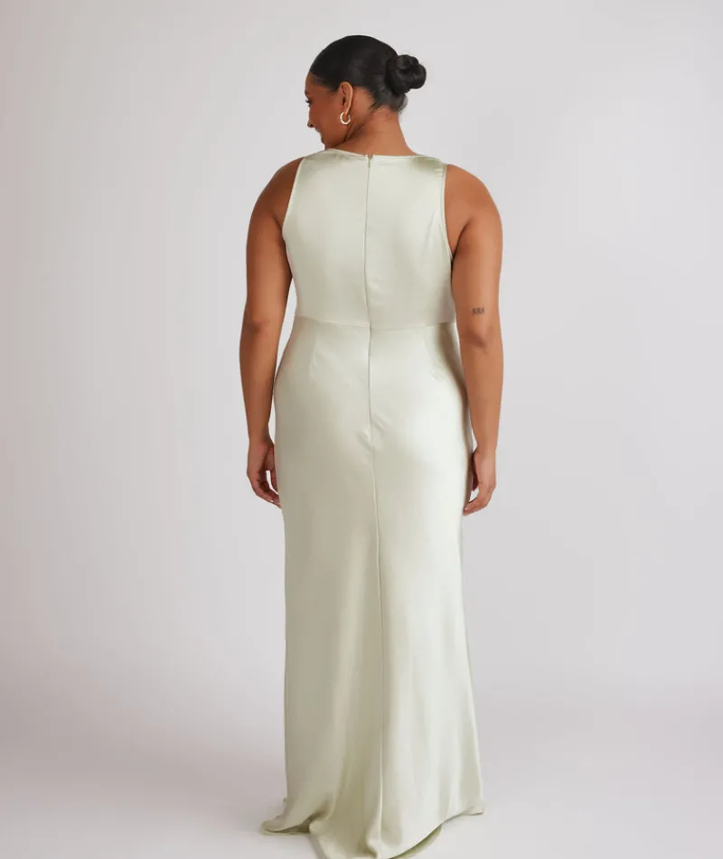 Online Six Stories Cowl Front Satin Bridesmaid Dress - Pear Green