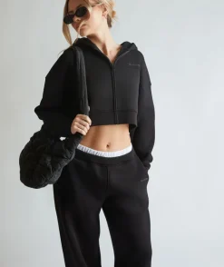 Clearance Six Stories Cropped Zip Through Hoodie - Black