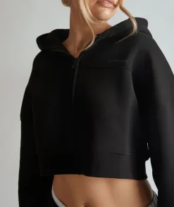 Clearance Six Stories Cropped Zip Through Hoodie - Black