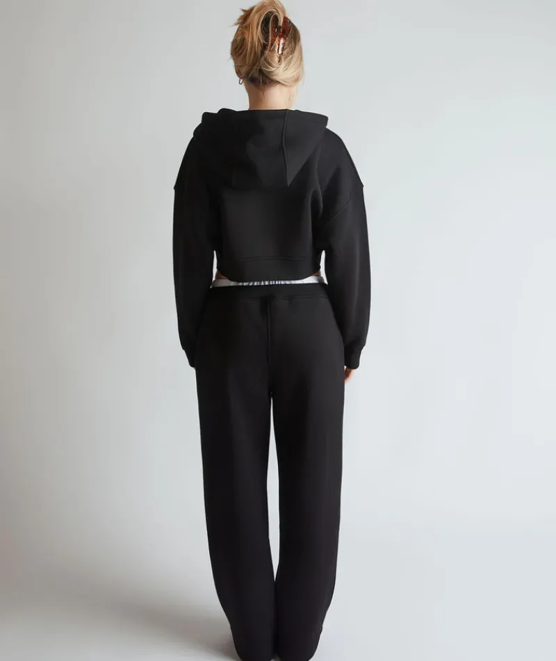 Clearance Six Stories Cropped Zip Through Hoodie - Black