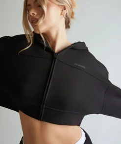 Clearance Six Stories Cropped Zip Through Hoodie - Black