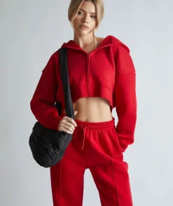 Clearance Six Stories Cropped Zip Through Hoodie - Red