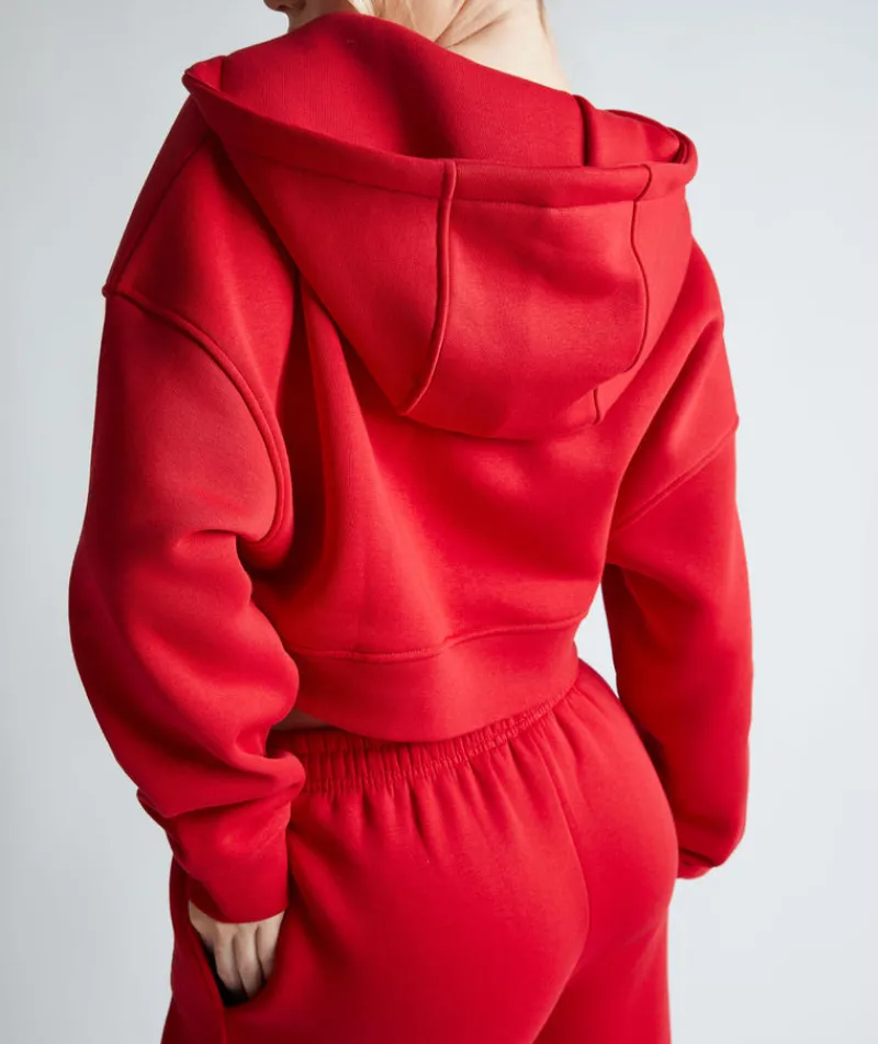 Clearance Six Stories Cropped Zip Through Hoodie - Red