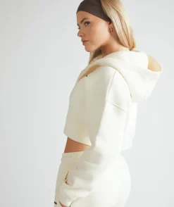 Discount Six Stories Cropped Zip Through Hoodie - Buttermilk