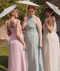 Clearance Six Stories Cross Neck Pleated Waist Chiffon Bridesmaid Dress - Sage