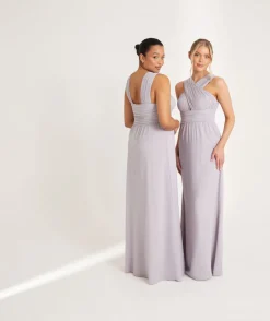 Hot Six Stories Cross Neck Pleated Waist Chiffon Bridesmaid Dress - Dusty Lilac