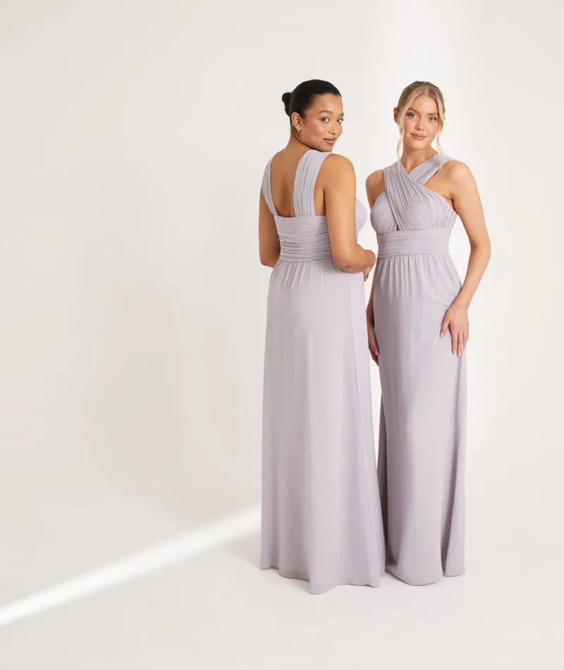 Hot Six Stories Cross Neck Pleated Waist Chiffon Bridesmaid Dress - Dusty Lilac