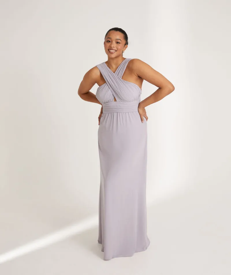 Hot Six Stories Cross Neck Pleated Waist Chiffon Bridesmaid Dress - Dusty Lilac