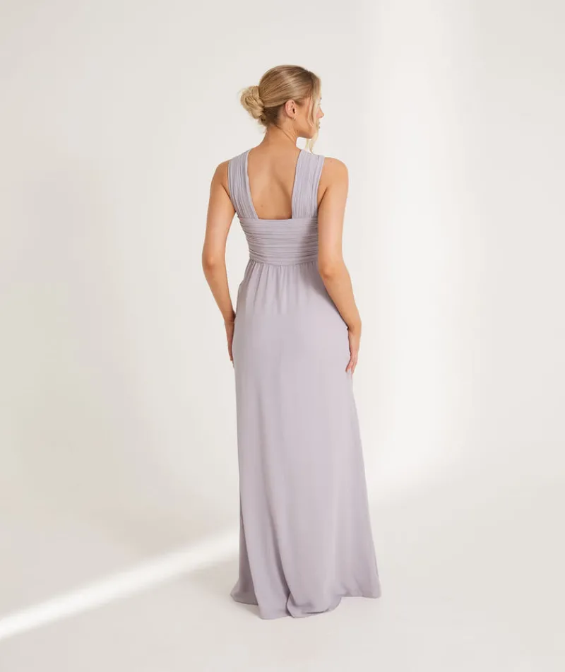Hot Six Stories Cross Neck Pleated Waist Chiffon Bridesmaid Dress - Dusty Lilac