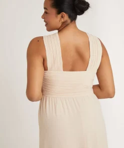 Discount Six Stories Cross Neck Pleated Waist Chiffon Bridesmaid Dress - Butter Cream
