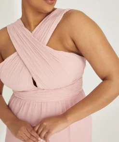 New Six Stories Cross Neck Pleated Waist Chiffon Bridesmaid Dress - Peony Pink