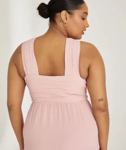 New Six Stories Cross Neck Pleated Waist Chiffon Bridesmaid Dress - Peony Pink