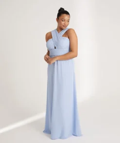 Best Six Stories Cross Neck Pleated Waist Chiffon Bridesmaid Dress - Cornflower Blue