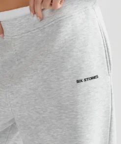 Online Six Stories Double Waistband Joggers - Grey Marl