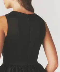 Six Stories Drop Waist Midi Dress with Volume Skirt - Black