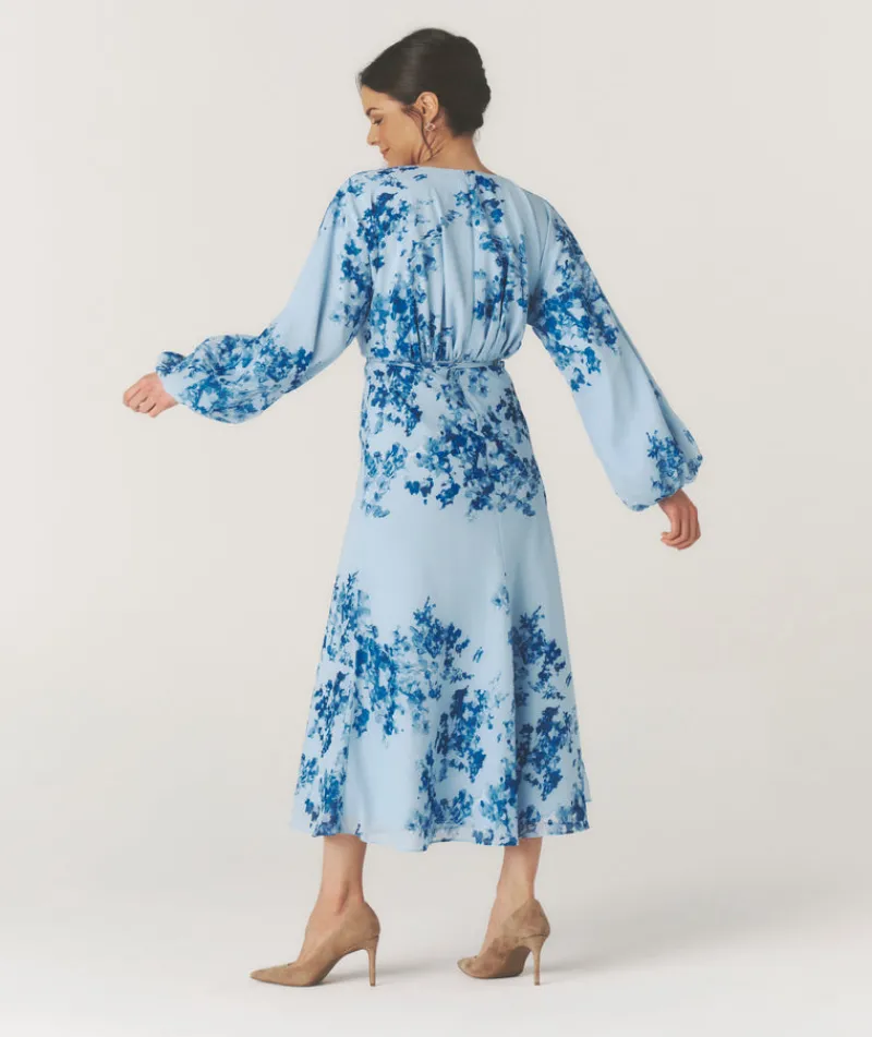 Hot Six Stories Floral Balloon Sleeve Maxi Dress - Pale Blue