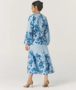 Hot Six Stories Floral Balloon Sleeve Maxi Dress - Pale Blue