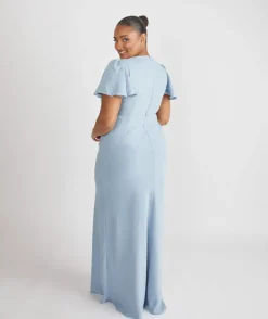 New Six Stories Flutter Sleeve Crepe Bridesmaid Dress - Pale Blue