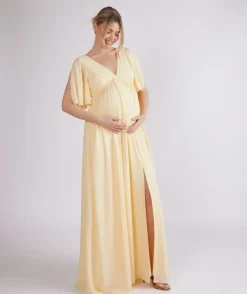 Sale Six Stories Flutter Sleeve Maternity Chiffon Bridesmaid Dress - Butter Lemon