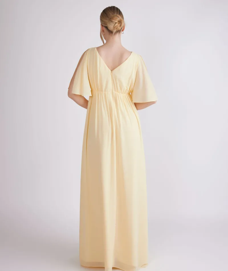 Sale Six Stories Flutter Sleeve Maternity Chiffon Bridesmaid Dress - Butter Lemon