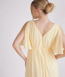 Sale Six Stories Flutter Sleeve Maternity Chiffon Bridesmaid Dress - Butter Lemon