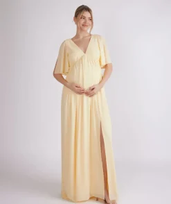 Sale Six Stories Flutter Sleeve Maternity Chiffon Bridesmaid Dress - Butter Lemon