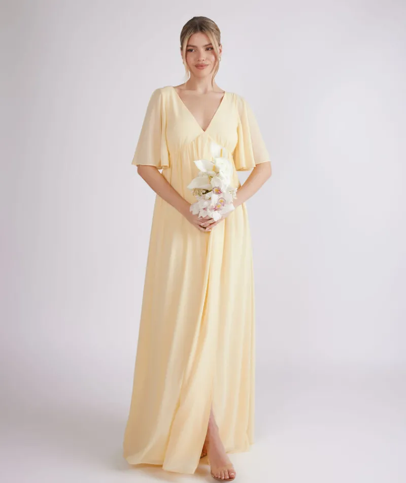 Sale Six Stories Flutter Sleeve Maternity Chiffon Bridesmaid Dress - Butter Lemon