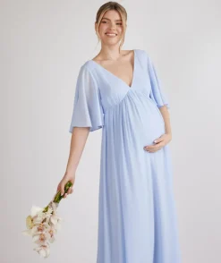 Outlet Six Stories Flutter Sleeve Maternity Chiffon Bridesmaid Dress - Cornflower Blue