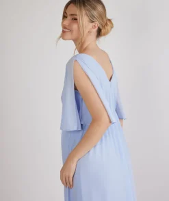 Outlet Six Stories Flutter Sleeve Maternity Chiffon Bridesmaid Dress - Cornflower Blue