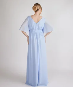 Outlet Six Stories Flutter Sleeve Maternity Chiffon Bridesmaid Dress - Cornflower Blue