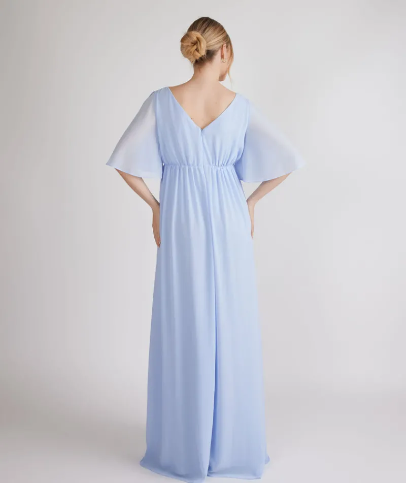 Outlet Six Stories Flutter Sleeve Maternity Chiffon Bridesmaid Dress - Cornflower Blue