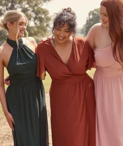 Sale Six Stories Flutter Sleeve Wrap Tie Chiffon Bridesmaid Dress - Rust