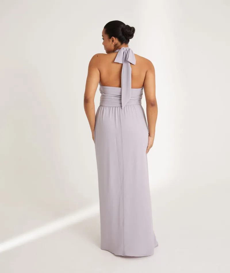 Online Six Stories Halter Neck Pleated Waist Chiffon Bridesmaid Dress - Dusty Lilac