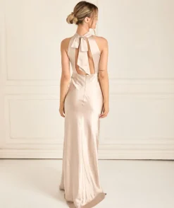 Clearance Six Stories Halter Neck Satin Bridesmaid Dress - Oyster