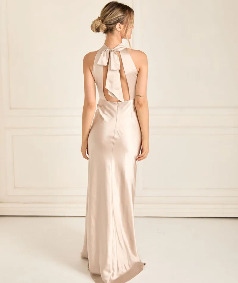 Clearance Six Stories Halter Neck Satin Bridesmaid Dress - Oyster