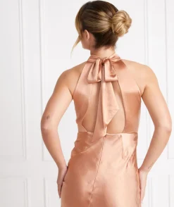 Outlet Six Stories Halter Neck Satin Bridesmaid Dress - Burnt Peach