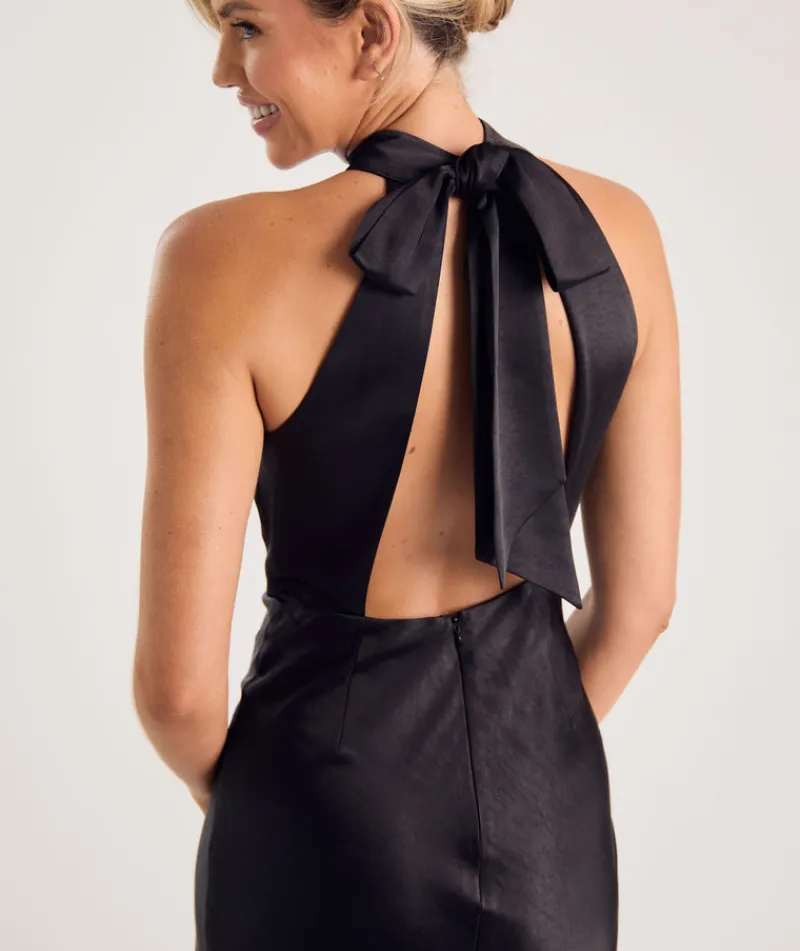 Six Stories Halter Neck Satin Bridesmaid Dress - Black
