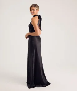 Six Stories Halter Neck Satin Bridesmaid Dress - Black