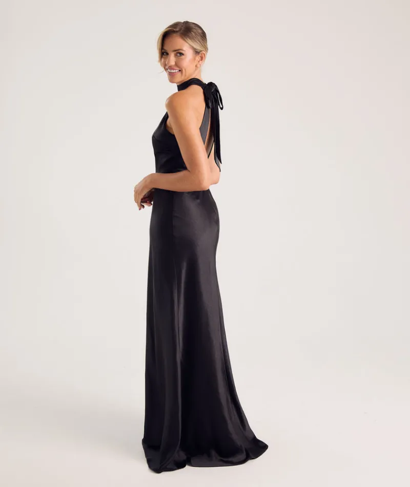 Six Stories Halter Neck Satin Bridesmaid Dress - Black