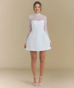 Sale Six Stories Lace Sleeve Cup Detail Mini Dress - White