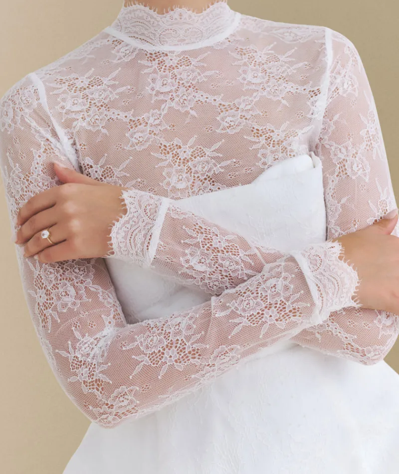 Sale Six Stories Lace Sleeve Cup Detail Mini Dress - White