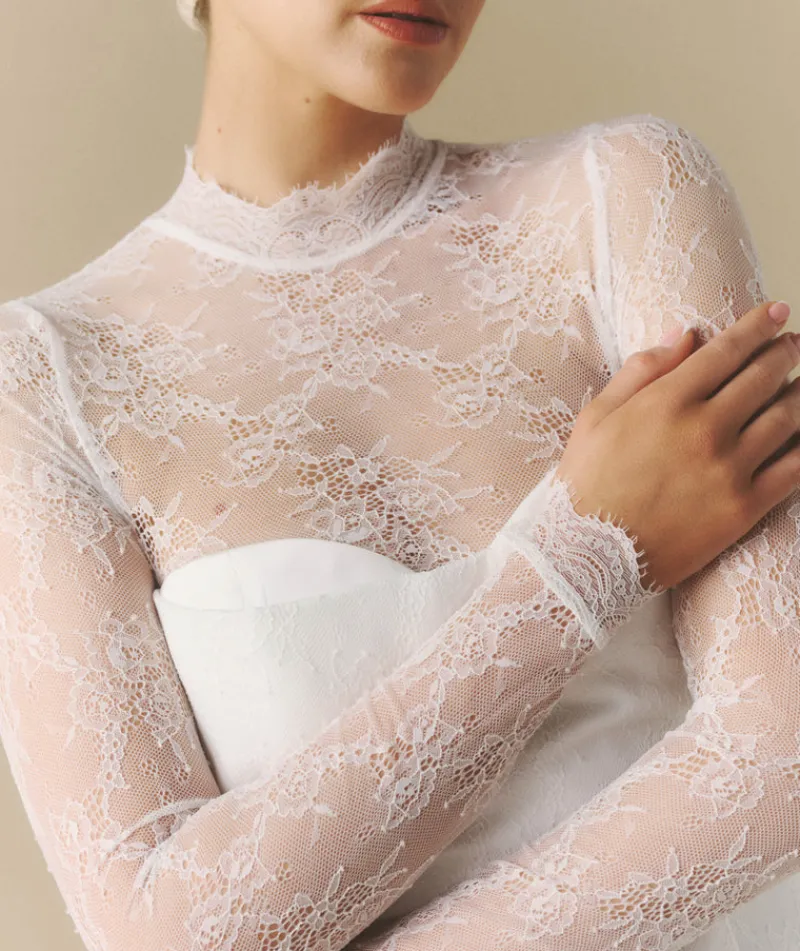 Clearance Six Stories Lace Sleeve Cup Detail Midi Dress - White