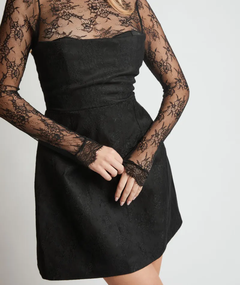 New Six Stories Lace Sleeve Cup Detail Mini Dress - Black